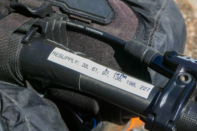 Jeff Kerkove's handlebar with resupply mileage markers