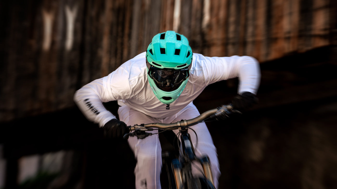 Limar Livigno full face bike helmet worn by mountain biker